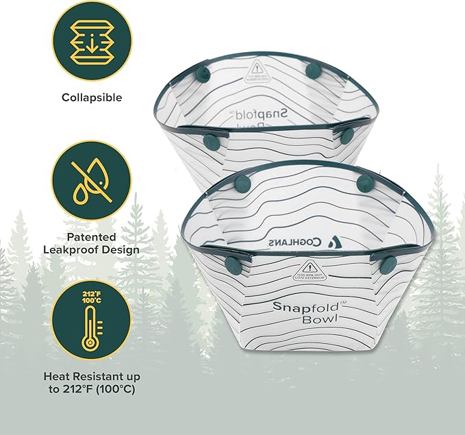 Coghlan's Snapfold™ Bowls 2-Pack – Collapsible, Lightweight and Leakproof for Camping, Hiking, Travel, Picnics, and Outdoor Adventures, BPA-Free, Foldable Space-Saving Design for Easy Storage