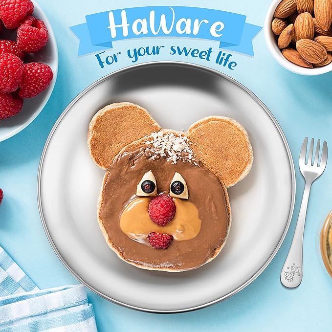 HaWare 6-Piece 18/8 Kids Plates, Stainless Steel 304 Dinner Dishes for Toddlers Children, 10 Inches Feeding Serving Camping Metal Plates, Reusable Dinnerware, Shatterproof & Non-toxic, Dishwasher Safe