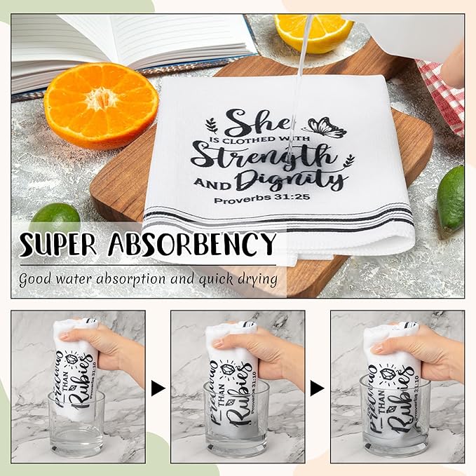 R HORSE Religious Christian Kitchen Dish Towel - 5Pcs Bible Verse Cleaning Dishcloth Inspiration Scripture Absorbent Bar Quick Dry Hand Towel Tea Towels Xmas Gift for Women Men Housewarming Decor