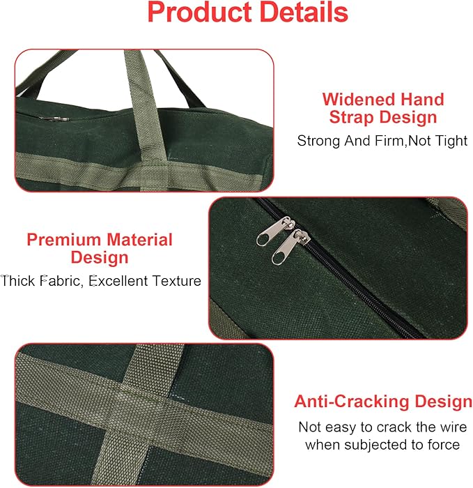 24" Grill Accessory Storage Bag, Tools Storage for Outdoor Grilling, Thick Canvas Double Zipper Utensil Carry Bag for Camping Hiking Barbecue, Dark Green