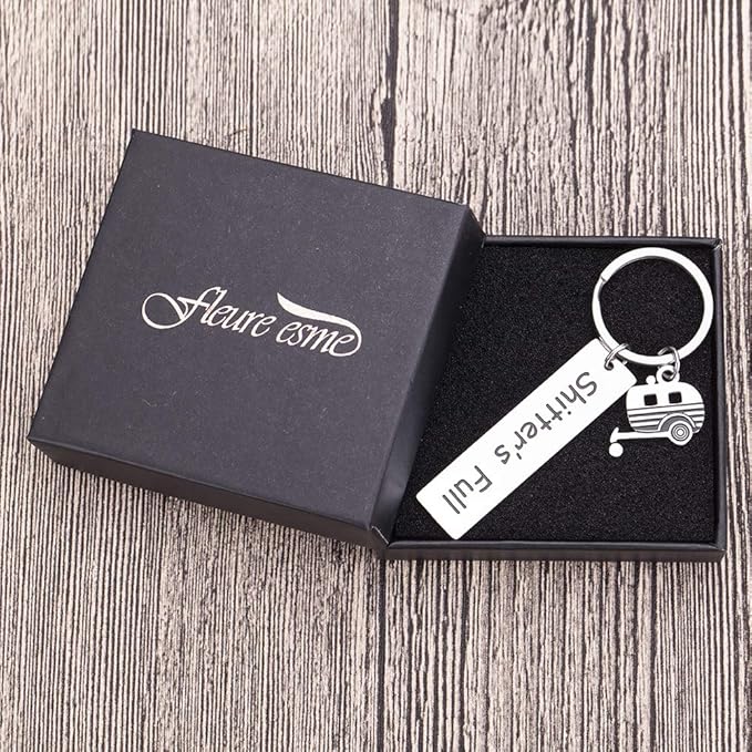 Funny Camping Keychain Gifts For Caravanners Rv Travelers Accessories Shitter’s Full Camper Trailer Key Chain RV Camping Accessories Hilarious Key Ring For Camping Lover Men Vacation Jewelry