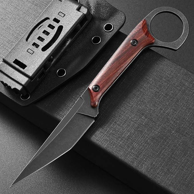Ccanku C1140 Fixed Blade Knife,D2 Blade Dalbergia Handle Claw Knife for Outdoor, EDC Tool, Survival, Hiking, Camping(Dalbergia)