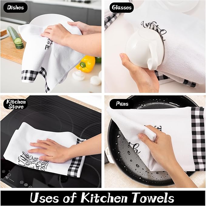 R HORSE 5Pcs Religious Christian Kitchen Dish Towel Black and White Check Cleaning Dishcloth Bible Verse Scripture Absorbent Bar Hand Towel Easter Gift for Women Men Housewarming Decor