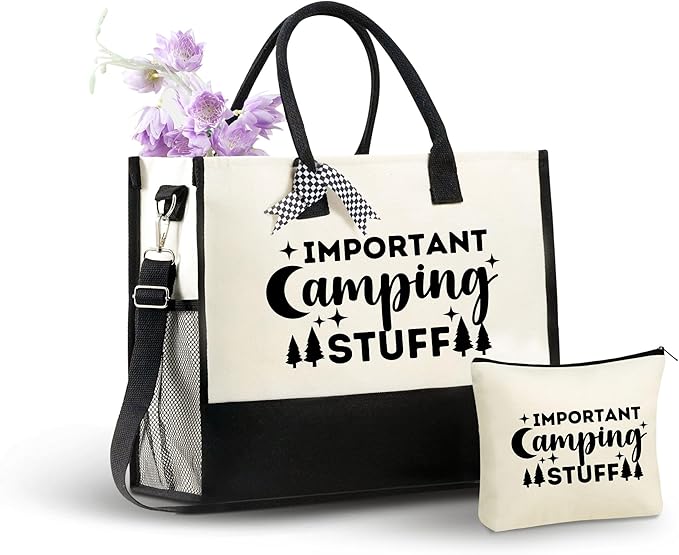 InnoBeta Camping Gifts for Women, Canvas Tote Bag for Mom, Frineds, Coworkers, Bag with Top Zipper Closure and Shoulder Strap