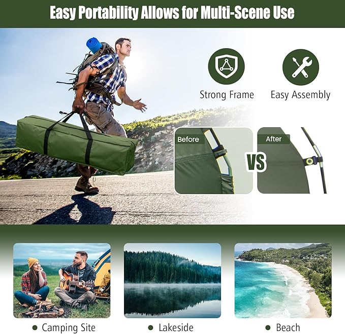 LDAILY Camping Tent Cot, 5 in 1 Off Ground Elevated Tent with Air Mattress, Sleeping Bag & Pillow, Folding Camping Cot Combo with Carrying Bag for Outdoor Hiking, RV, Picnic, Field Backyard (1 Person)
