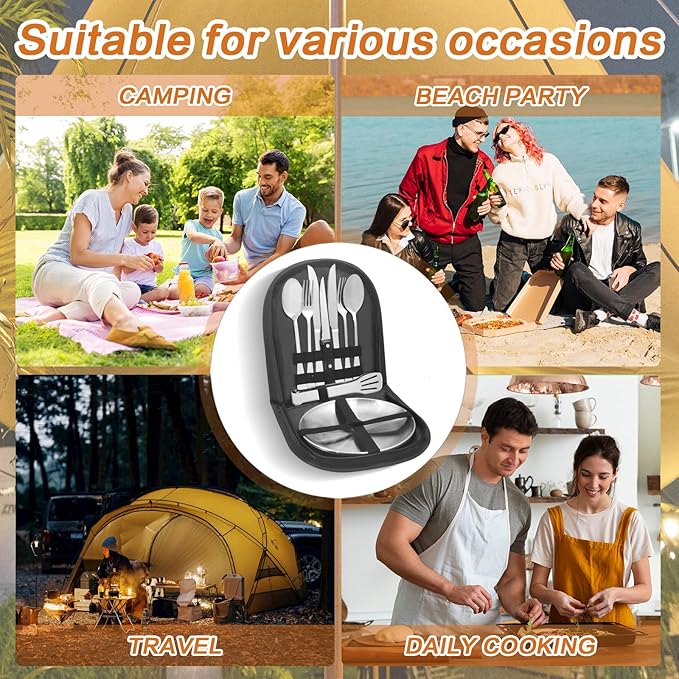 Camping Dishes Set, Camping Plates and Utensils with Camp Organizer Camping Dinnerware