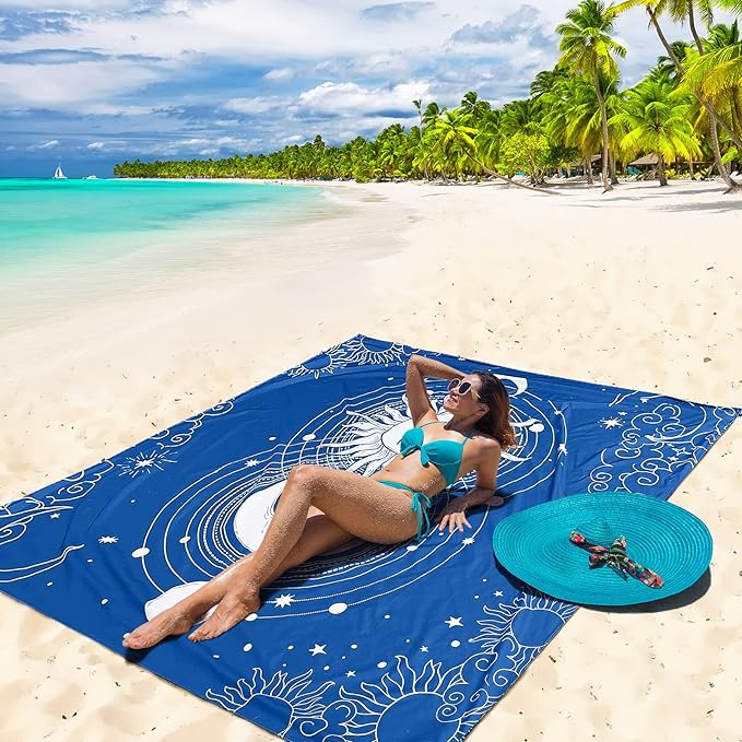 WIWIGO Beach Blanket Waterproof Sandproof Beach Mat 79" X 83"/10'x9'for 2-8 Adults Quick Drying Outdoor Picnic Mat Beach Accessories for Travel, Camping, Hiking