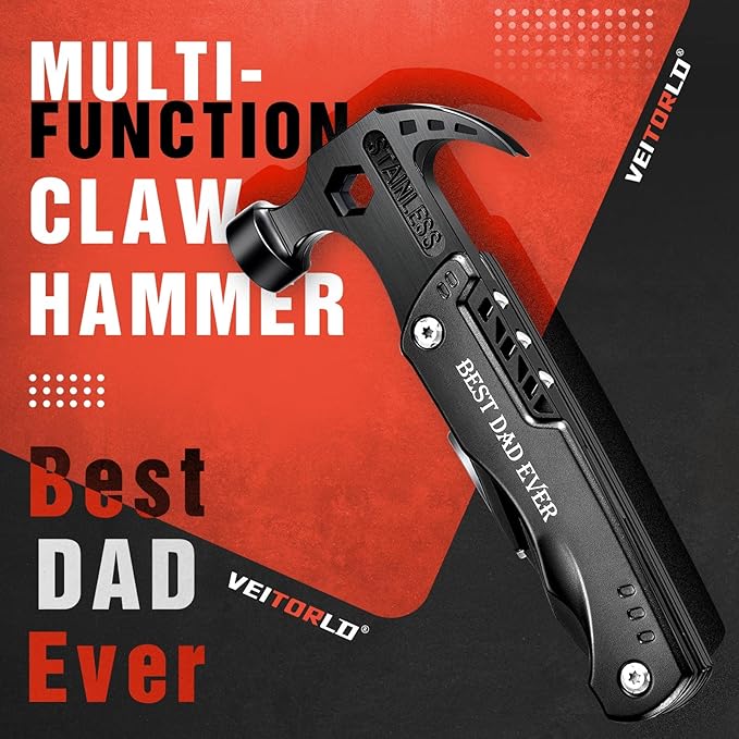VEITORLD Gifts for Men Dad, Cool Fathers Day Birthday Gifts Ideas for Men Grandpa Papa from Daughter Wife Son, BEST DAD EVER Gift, All in One Survival Tools Hammer Multitool, Camping Hunting Presents