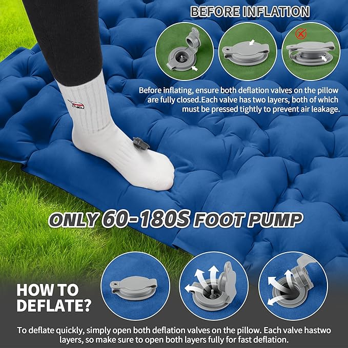 HiiPeak Double Sleeping Pad for Camping - Suede Top Camping Mattress with Pillow, Built-in Foot Pump, Compact Inflatable 2-Person Portable Mat for Backpacking, Hiking, Car Traveling, Beach, Tent