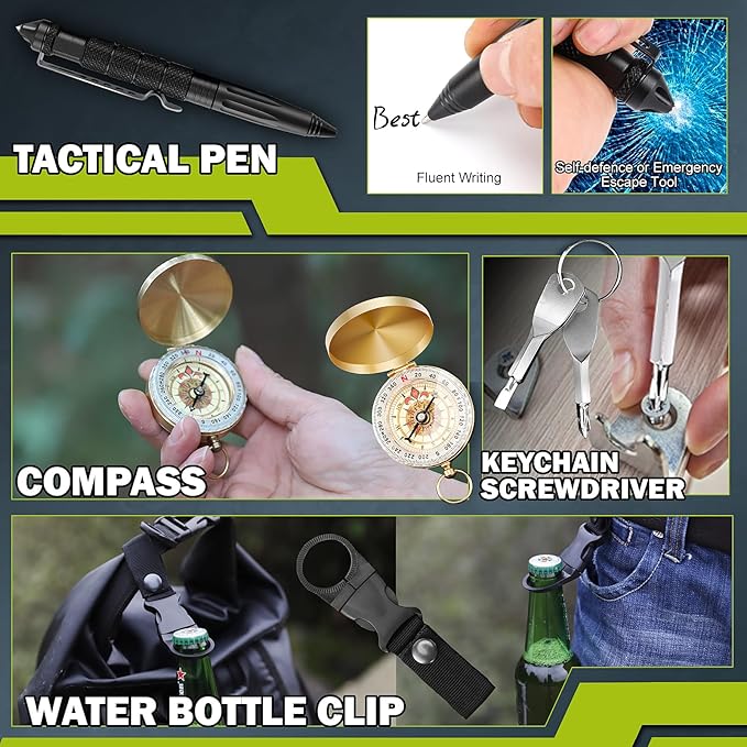 Survival Kit 17 in 1, Survival Gear and Supplies for Adult Teen Men, Survival Case, 2025 Xmas Holiday Surprise Gift for Fishing Hunting Camping Outdoor Adventure Gifts for Men Christmas