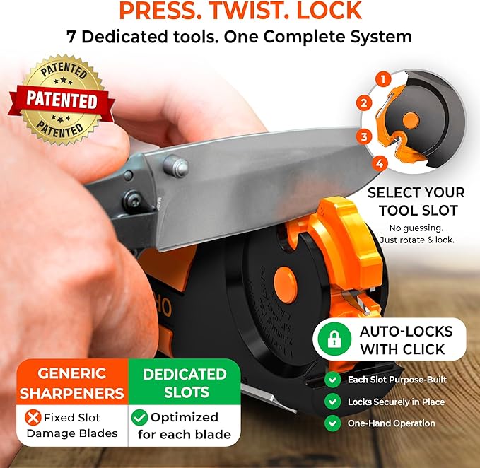 Orange Ninja 7-in-1 Garden Tool & Knife Sharpener – Sharpens Axe, Hatchet, Machete, Pruner & Shears – One Tool for All Your Outdoor Blades – Gift for Gardeners