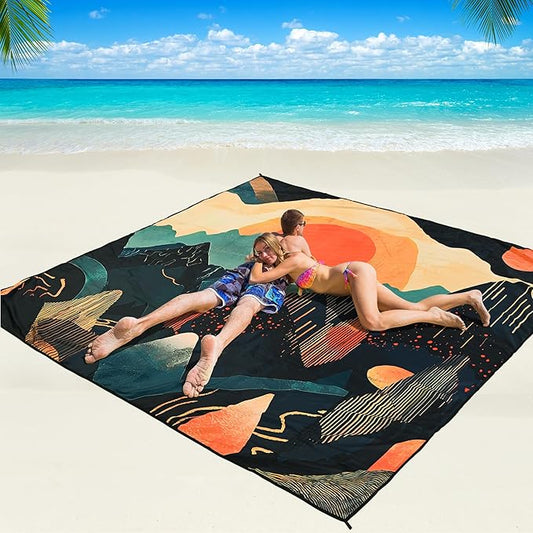 WIWIGO Beach Blanket Waterproof Sandproof Beach Mat 79" X 83"/10'x9'for 2-8 Adults Quick Drying Outdoor Picnic Mat Beach Accessories for Travel, Camping, Hiking