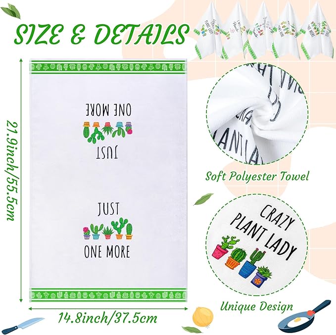 R HORSE 5Pcs Funny Kitchen Towels - Succulent Cactus Plant Kitchen Dishcloth Green Theme Absorbent Cleaning Dishcloth Bar Hilarious Hand Towel Gift for Housewarming Plant Lover Lady Women
