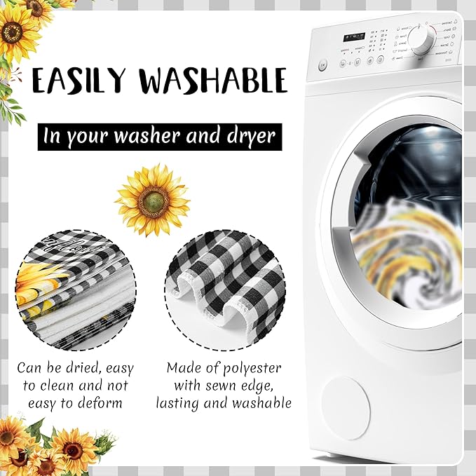 R HORSE 5Pcs Sunflower Kitchen Towels Decorative Set, Summer Flower Dishcloth Absorbent Quick Dry Hand Dish Tea Towel, Sunflower Kitchen Decor Reusable Floral Dishcloth for Bathroom Cooking Home