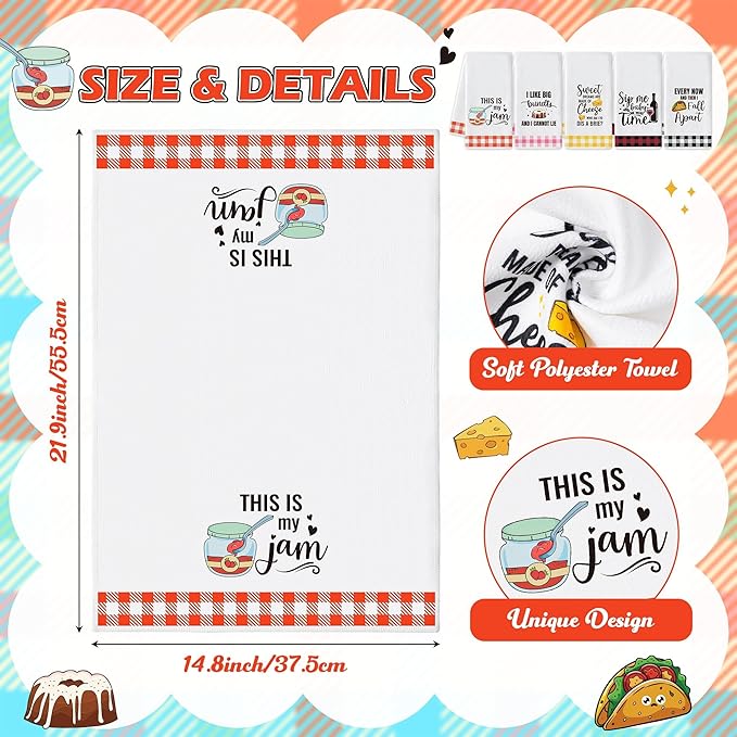 R HORSE Funny Kitchen Dish Towel - 5Pcs Cute Food Theme Kitchen Dishcloth Check Absorbent Drying Cleaning Dishcloth Bar Hilarious Hand Towel Gift for Baking Lover Housewarming Mom Women