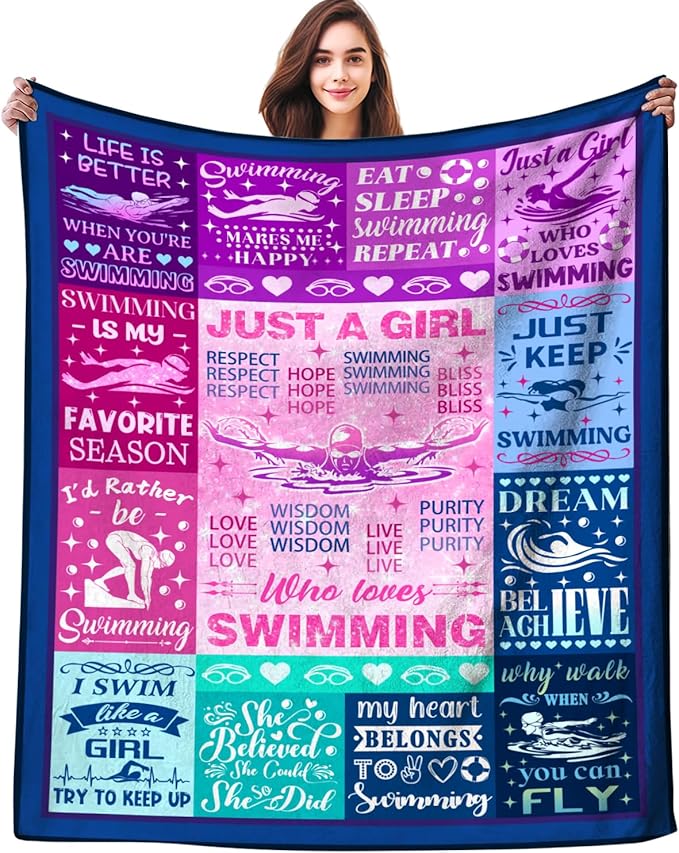 Swimming Gifts for Swimmers Blanket Swimming Stuff Swim Team Plush Blankets and Throws Swim Gifts for Swimmers Women Girls Boys Men Teens Birthday Party Decorations 50"X40"