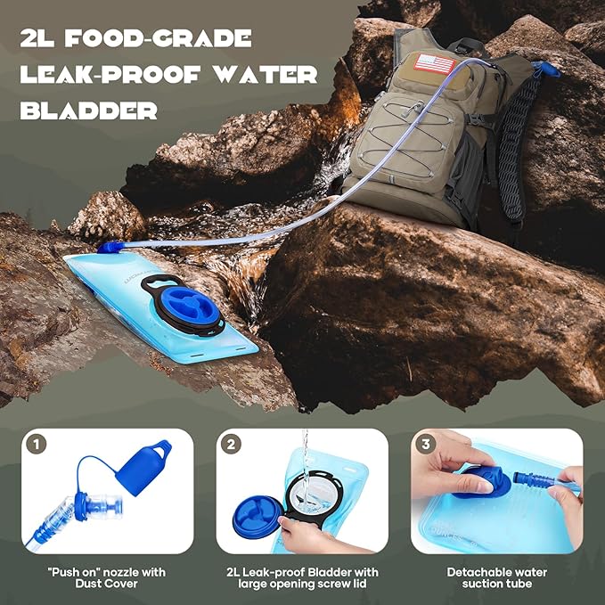 Maelstrom Hydration Hiking Backpack with 2L/3L Water Bladder, High Flow Bite Valve Water Backpack for Men Women Lightweight Insulation for Hiking, Cycling, Running, Climbing, Camping