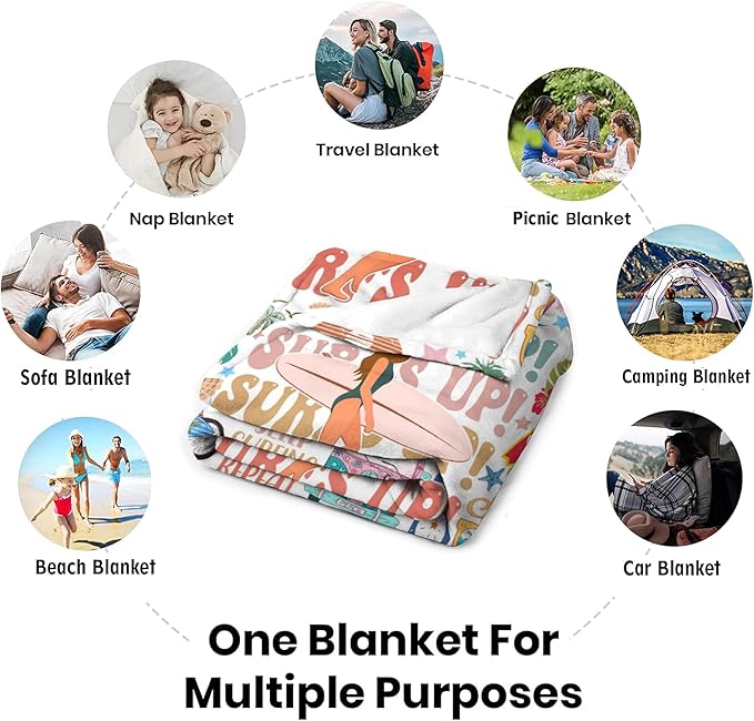 Surfing Blanket Merch Soft Cozy Flannel Surfing Sports Theme Throw Blanket Decor Bedding Beach Outdoor Sport Throw Blankets Gifts for Girls Women Kids Adults 60"x50"