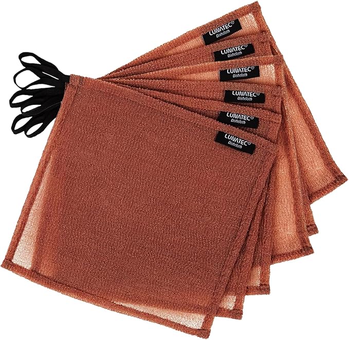 Lunatec® Odor-Free Kitchen Dishcloths. A Scrubber and scouring pad for All Surfaces. Safe for Non-Stick. (6-Pack)