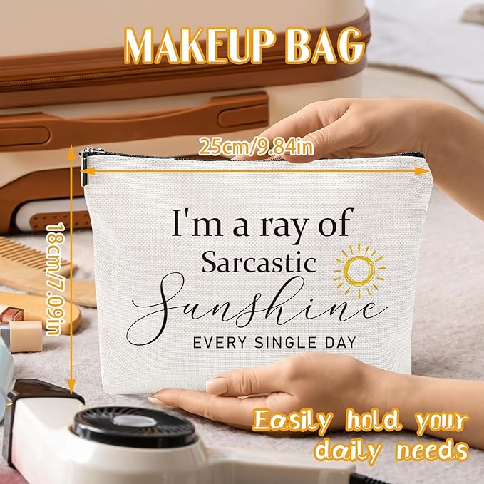 Sitsink Funny Sarcastic Gifts for Girls - Intersting Gifts for Girls Birthday. A Ray of Sarcastic Sunshine Every Single Day Makeup Bag, Cosmetic Bags Humor Sarcastic Gifts for Women Boss Coworker