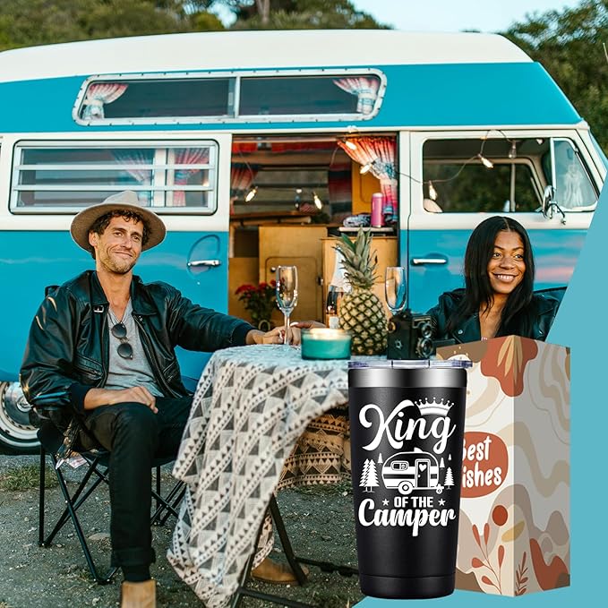 RV Camping Gifts for Men Women - Cool Christmas Gifts for RV Owners - Gift Ideas for Enthusiasts, Owners, Outdoors, Camping - King of the Camper - 20oz Tumbler