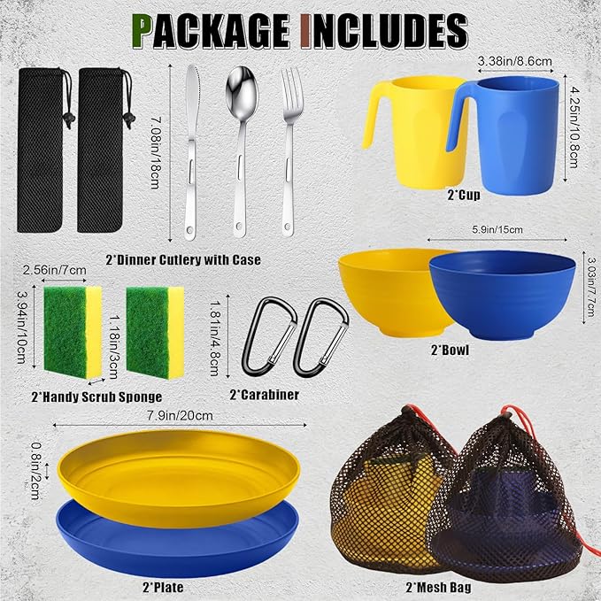 Scout Camping Mess Kit for Person Boy Scout Dishes Set Girl Scout Mess Kit with Mesh Bag Reusable Light Weight Eating Utensils Plastic Camping Cutlery Set for Travel Camp