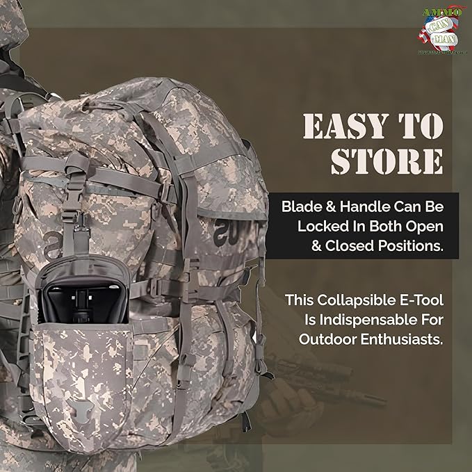 2 Piece Military Grade Entrenching Tool Set – Tri Fold Metal Alloy Foldable Camping Shovel w/ACU Pouch – Compact, Multipurpose Collapsible Shovel – Versatile Survival Gear for Outdoor Enthusiasts