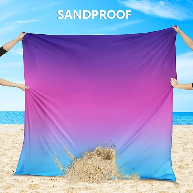 WIWIGO Beach Blanket Waterproof Sandproof Beach Mat 79" X 83"/10'x9'for 2-8 Adults Quick Drying Outdoor Picnic Mat Beach Accessories for Travel, Camping, Hiking