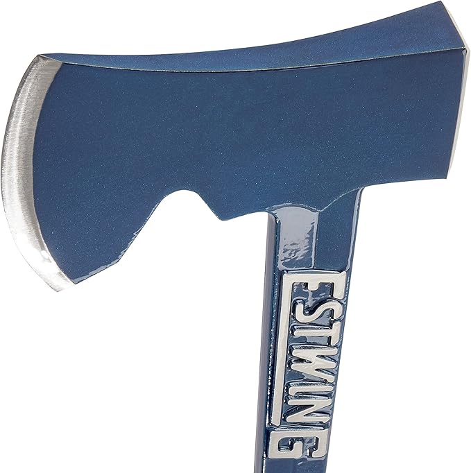 ESTWING Camper's Axe - 14" USA Made Blue Hatchet with Tent Stake Puller & Shock Reduction Grip - E6-25A