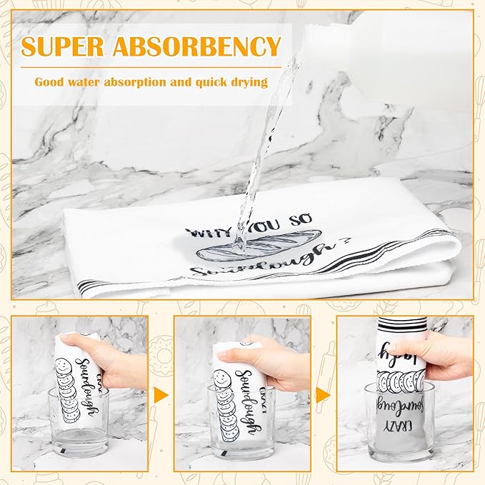 R HORSE Funny Kitchen Dish Towels - 5Pcs Sourdough Tea Bread Kitchen Hand Towels, Soft Absorbent Cleaning Dishcloth Bread Making Baking Gifts for Women Hostess Baking Lovers Sourdough Accessories