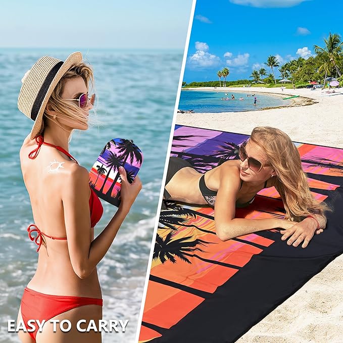 WIWIGO Beach Blanket Waterproof Sandproof Beach Mat 79" X 83"/10'x9'for 2-8 Adults Quick Drying Outdoor Picnic Mat Beach Accessories for Travel, Camping, Hiking