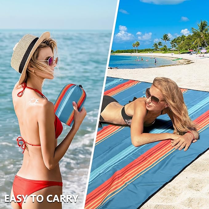 WIWIGO Beach Blanket Waterproof Sandproof Beach Mat 79" X 83"/10'x9'for 2-8 Adults Quick Drying Outdoor Picnic Mat Beach Accessories for Travel, Camping, Hiking