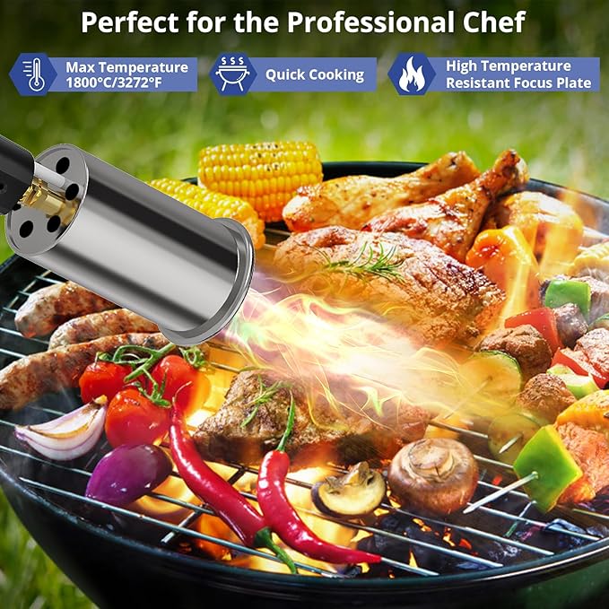 Sondiko Powerful Grill & Cooking Propane Torch L8010, Sous Vide, Campfire Starter, Adjustable Wood Torch Burner for Searing Steak, BBQ, Welding(Blue & Black) Propane Tank Not Included