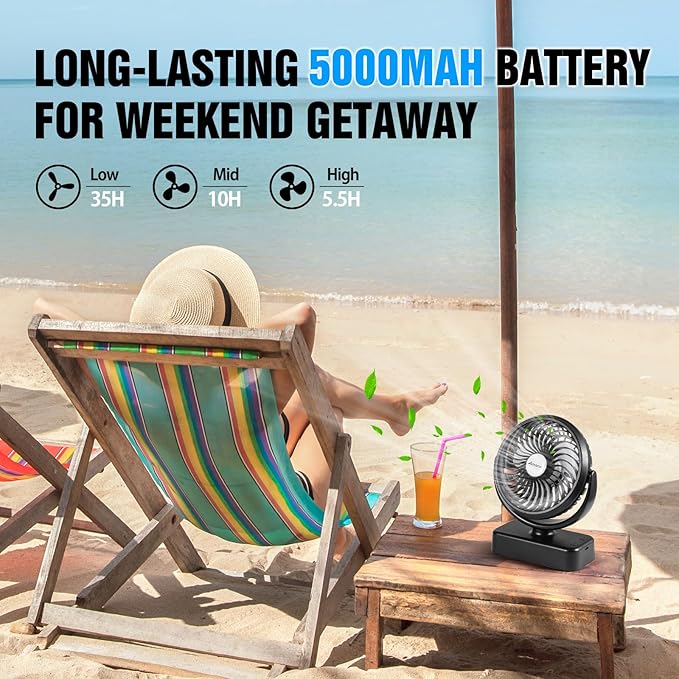 Portable Camping Fan with LED Lantern- 40H Work Time Rechargeable Battery Operated Fan with Hanging Hook for Tent Car RV Hurricane Emergency Outages Survival Kit Cruise Travel Camping Essentials Gear