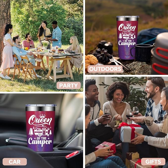 Camping Gifts for Women - Mothers Day Birthday Gifts for RV Owners - Gift Ideas for Enthusiasts, Owners, Outdoors, Camping - Queen of the Camper - 20oz Tumbler