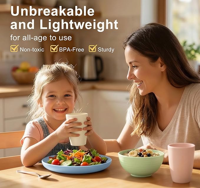 Plates and Bowls Sets 40 Piece, Wheat Straw Dinnerware Sets for 8, Dishes Set for 8, Unbreakable Cups and Plates Sets for Kitchen, Microwave Safe Plates, RV and Camper Essentials - Colorful