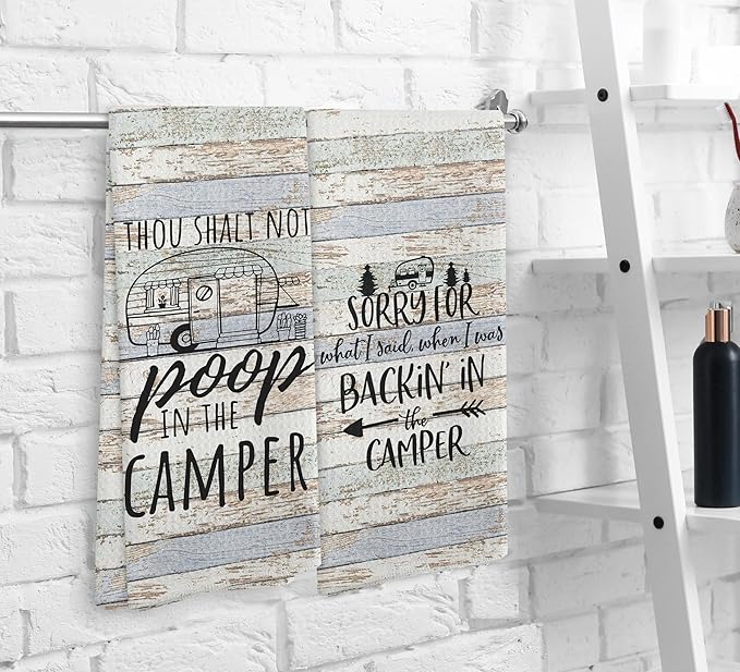 Thou Shalt not P in The Camper Kitchen Towels and Dishcloths Sets of 2,Campsite Cabin RV Drying Cloth Hand Towels Tea Towels for Bathroom Kitchen,Campers Camping Lovers Gifts,16×24 inches