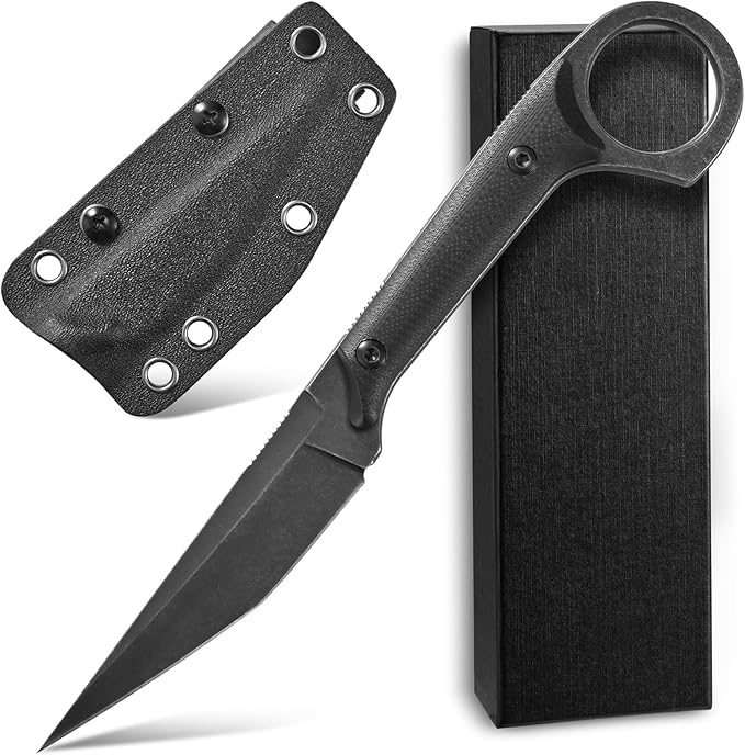 Ccanku C1140 Fixed Blade Knife, D2 Blade G10 Handle Claw Knife for Outdoor, EDC Tool, Survival, Hiking, Camping (Black)