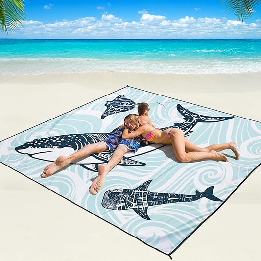 WIWIGO Beach Blanket Waterproof Sandproof Beach Mat 79" X 83"/10'x9'for 2-8 Adults Quick Drying Outdoor Picnic Mat Beach Accessories for Travel, Camping, Hiking