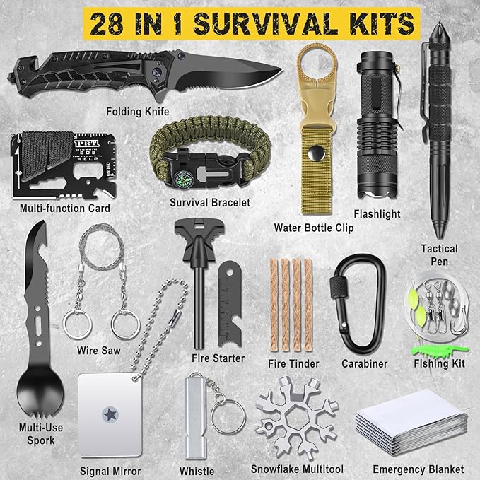 Gifts for Men Him Dad Husband, 28-In-1-Survival Kits, Men's Gifts Survival Gear, Stocking Stuffers for Men Christmas Birthday Gifts, Unique Cool Gadgets Gifts for Camping, Hiking, Hunting