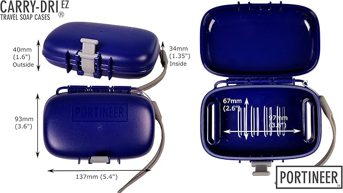 Carry-Dri EZ Travel Bar Soap Container & Dish - Dries with Patented Air Vents - Durable Leakproof Soap Holder - Compact Soap Bar Case - Ultimate Portable Soap Box for Traveling - Blue-Grey