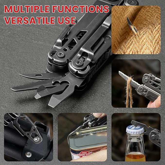 Multitool, 33-in-1 Stainless Steel Multi Tool Pliers with Screwdriver Sleeve, Damascus Pocket Knife, Nylon Sheath for Outdoor, Survival, Camping, Hiking, Simple Repair