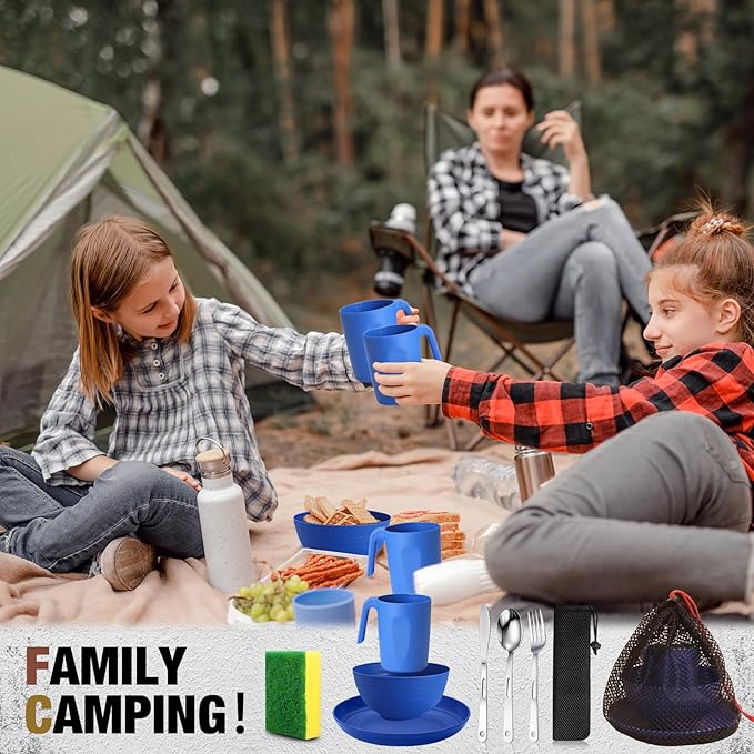 Scout Camping Mess Kit for Person Boy Scout Dishes Set Girl Scout Mess Kit with Mesh Bag Reusable Light Weight Eating Utensils Plastic Camping Cutlery Set for Travel Camp