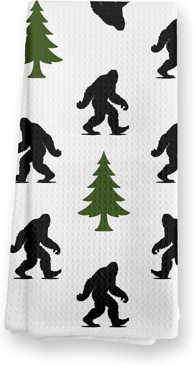Abstract Retro Sasquatch Kitchen Towels, Sasquatch Gifts Dish Tea Towels for Kitchen Decor, Gifts for Hiking Camping Lovers Hand Towel for Bathroom Decor, 16x24 Inch,C163