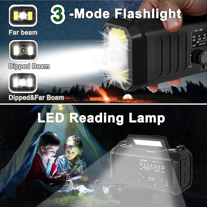 Leaton Emergency Hand Crank NOAA Weather Radio with Solar Charging 20000mAh Battery Built-in Flashlight, Reading Light & SOS Alarm for Indoor/Outdoor Emergencies