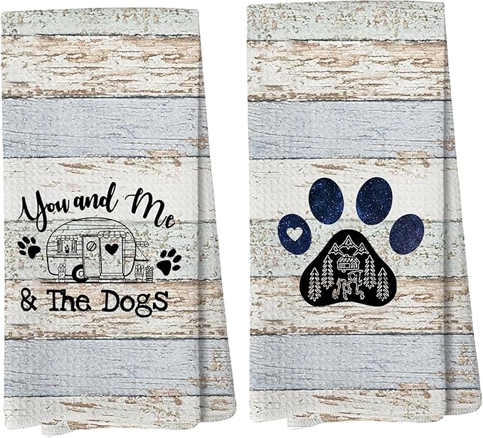 You and Me and The Dogs Camping Kitchen Towels, Camping Dish Towels, Dog Kitchen Towel, Camper Gifts for Women Men, RV Decor, Campsite Decor, Camping Supplies for RV Campers 16x24 in Set of 2