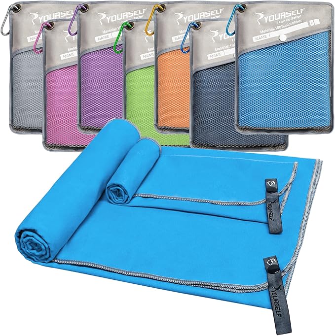 SYOURSELF 2 Pack Microfiber Camping Towel, Quick Dry Towel, Soft Absorbent Compact Travel Gym Workout Sweat Towel for Beach Yoga Swim Travel Camping Hiking Backpack Essentials (L:60"x30"+12"x24")