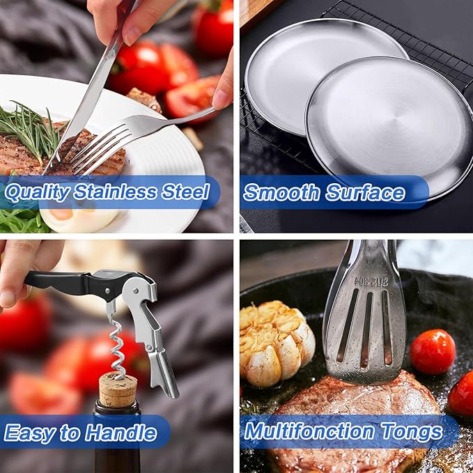 Camping Dishes Set, Camping Plates and Utensils with Camp Organizer Camping Dinnerware