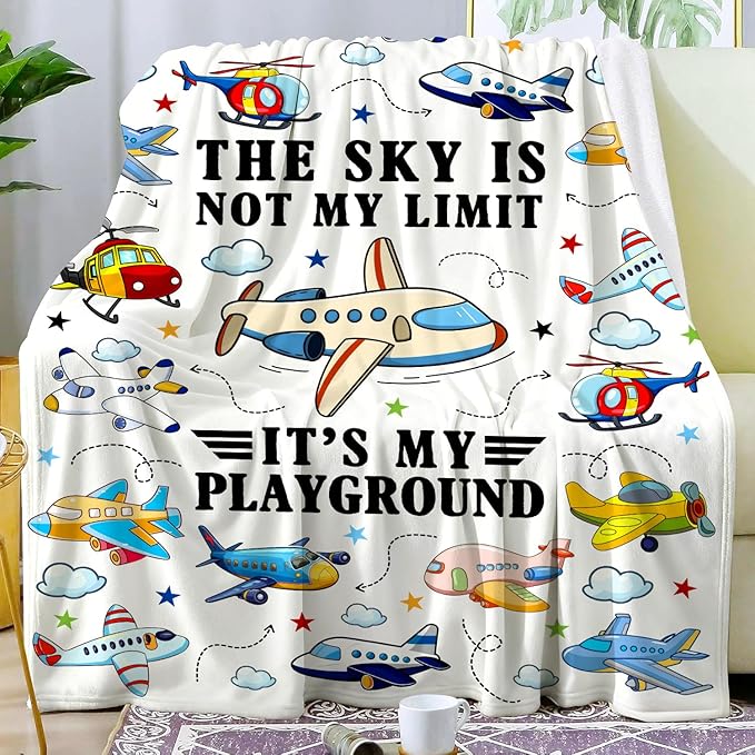 Cute Pilot Airplane Blanket Gifts for Boys Girls Kids Airman,Soft Lightweight Aircraft Flying Throw Blanket Birthday for Pilots Men Women Adults 50"X40"