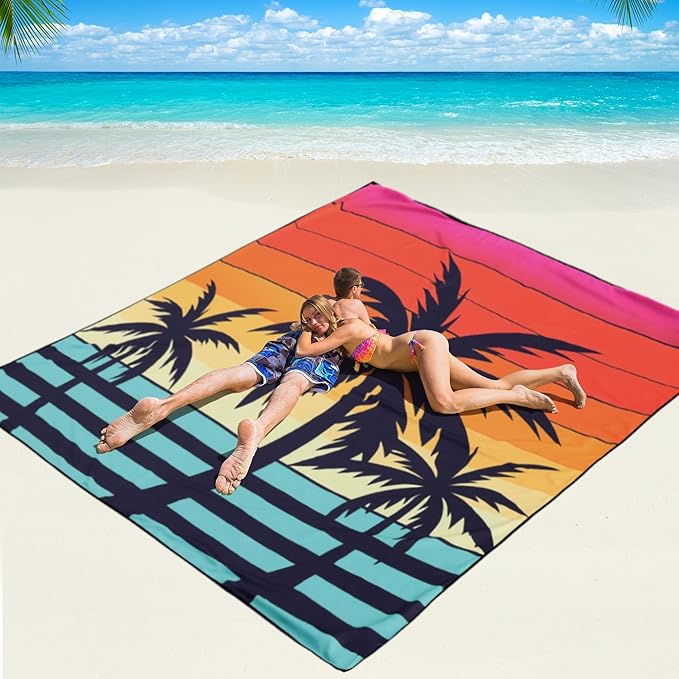 WIWIGO Beach Blanket Waterproof Sandproof Beach Mat 79" X 83"/10'x9'for 2-8 Adults Quick Drying Outdoor Picnic Mat Beach Accessories for Travel, Camping, Hiking